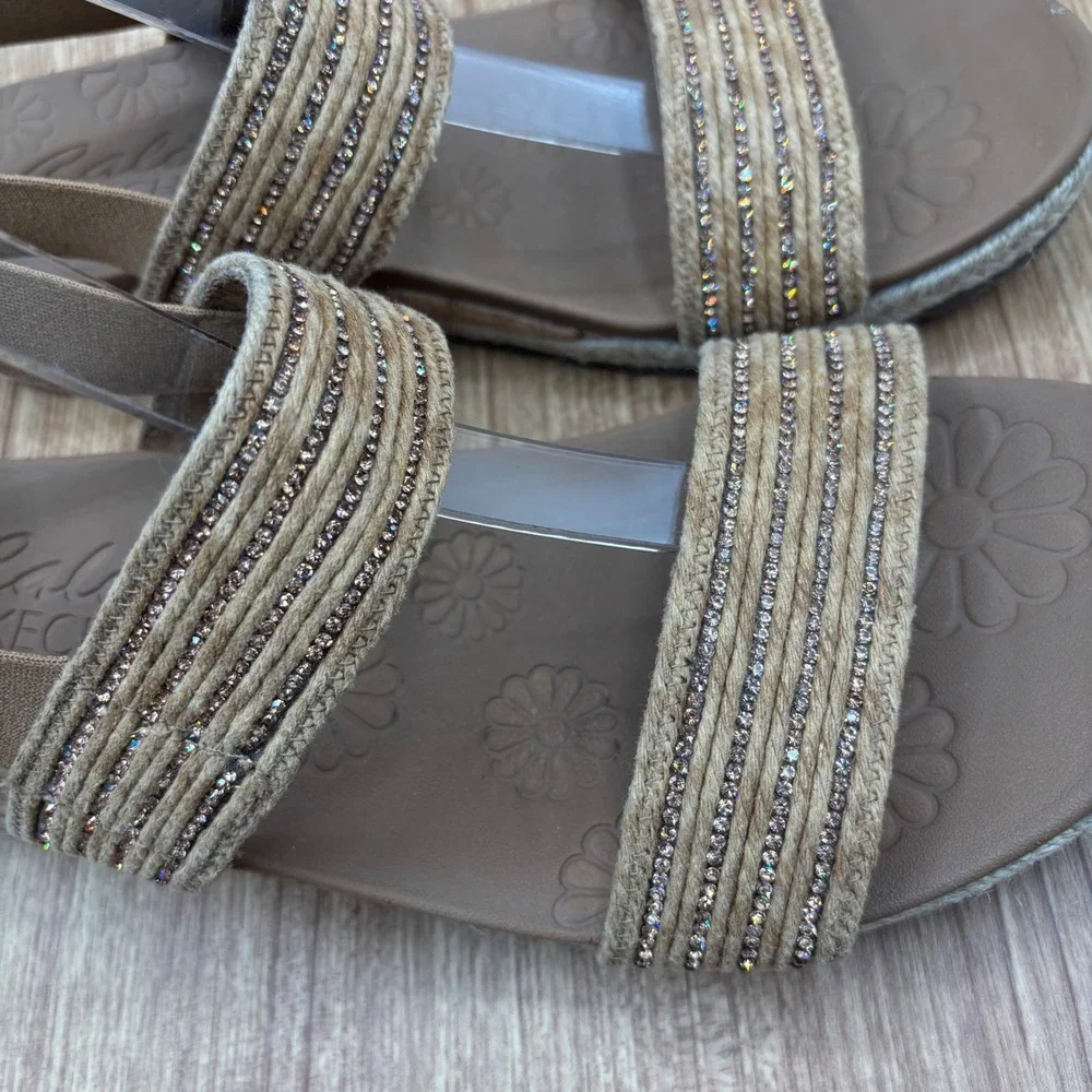 Skechers Cali Breezie Vegan Wedge Brown Women's Size 11 Rhinestone‎ Sandals